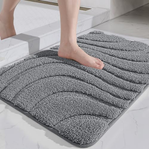 DEXI Badteppich rutschfest 60 x 110cm, weicher Mikrofasern Badematte, Wasserabsorbierende Badezimmerteppich, Maschinenwaschbar Badvorleger für Badewanne, Dusche und Badezimmer - Dunkelgrau