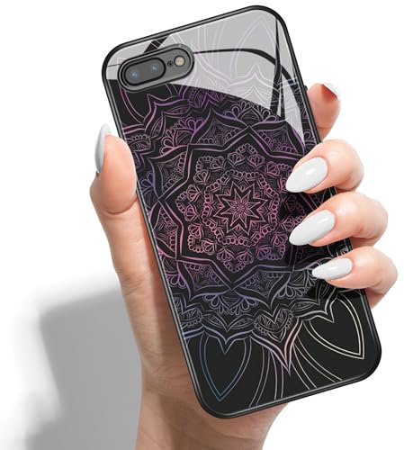 Printed Phone Case for iPhone 8 Plus / 7 Plus 5.5 HD Glass PC Hard Back Cover with Shockproof Silicone Skin Butterfly Love Marble Pattern Design for Girls Boys -Dream Mandala