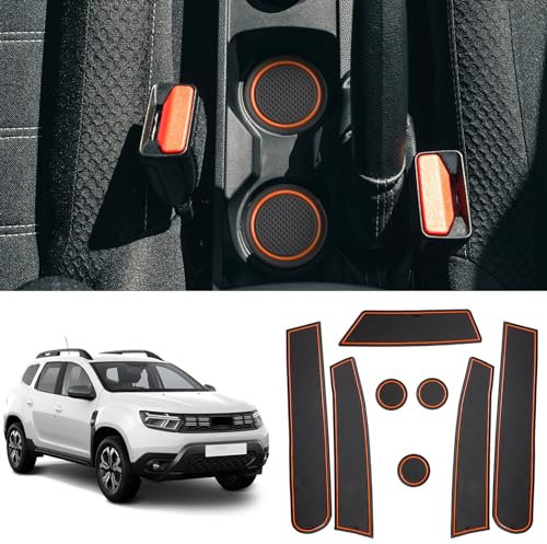 Coleya Non-Slip Mats Compatible with Dacia Duster 2022 2023, Rubber Mats for Center Console, Cup Holder, Door Seam, Dacia Duster Accessories Car Mat (Orange)