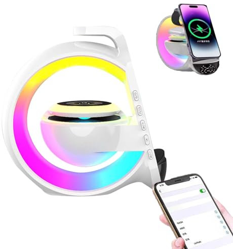 Orgrul LED Wireless Charger Atmosphere Lamp with Blueto-oth Speaker,a Shape Light Up Wireless Speaker Intelligent LED Table Lamp, LED Wireless Charging Speaker, Dimmable Wireless Charger Lamp (White)