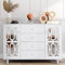 KOMHTOM Élégant buffet blanc miroir avec deux portes et trois tiroirs, armoire polyvalente pour salon, chambre à coucher, salle à manger et entrée