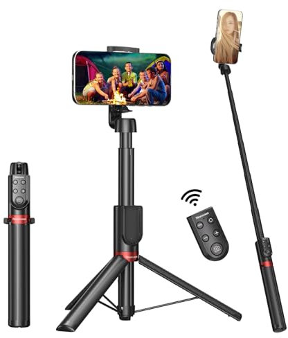 Newmowa Treppiede Selfie Stick, Treppiede allungabile con telecomando rimovibile per riprese video/foto/zoom/cambio obiettivo iPhone, compatibile con iPhone 11 e sopra (iOS 15 sopra)