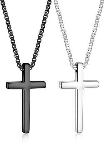 TINGN Kreuz Kette Herren, Kreuzkette Silber Herren, Kreuz Kette Silber, Kreuz Anhänger Schwarz Christ Kette mit Kreuz, Ketten für Herren, Kette Männer, Halskette Herren, Cross Necklace, Schmuck Herren