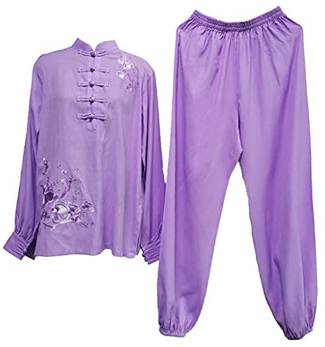 MYIESAXL Frau bestickte Taichi-Uniform für Kinder und Mädchen, Kung-Fu-Anzug, Lange Ärmel, Baumwollleinen, Kampfsport-Uniform, Leistungskleidung, Wing Chun Taichi-Bekleidungsset