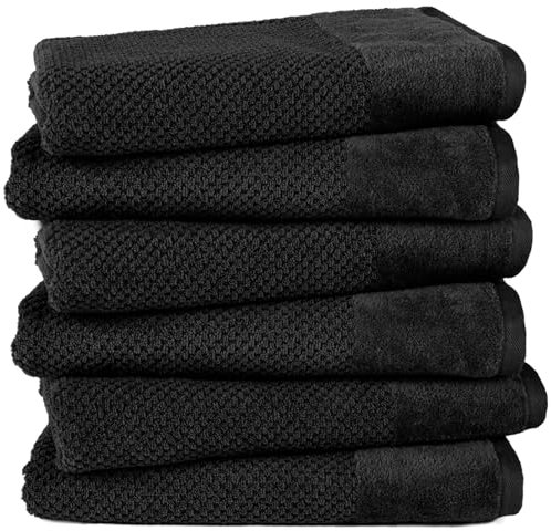Pure Label 6-TLG. Badetücher Set mit Anhängeschlaufe aus 100% Baumwolle, saugstark, weich und Oeko-TEX Zertifiziert - 6 Badetücher aus Baumwolle 70x140 cm, Schwarz
