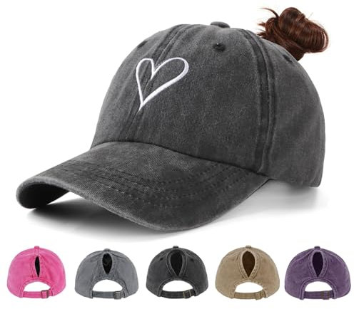 HeyCaps Pferdeschwanz Baseball Cap Damen Verstellbare Baseballkappe Vintage Mützen Sonnenschutz Basecap Mit Zopf Loch für Sommer Sport