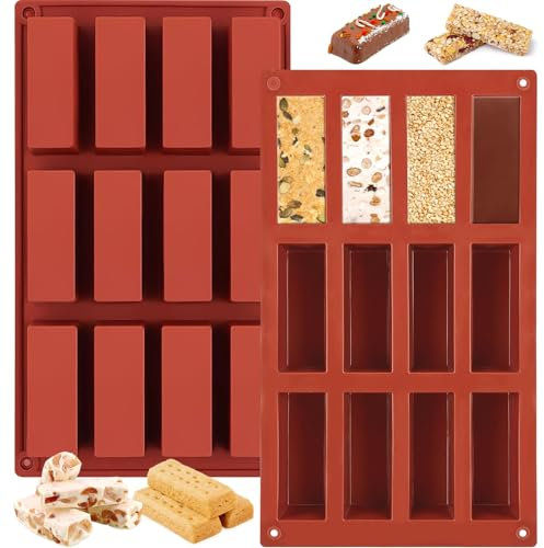 Huahuanghui Silikonformen Rechteckig, Rechteckige Loch-Silikon-Backform,12-Fach Silikon-Antihaftformen Energieriegel Backform,Silikonform Müsliriegel,Große Rechteckige Müsliriegelformen