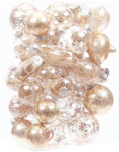 Sea Team 47er-Pack transparenter Weihnachtskugeln - durchsichtige Verzierungen- aus bruchsicherem Kunststoff für Weihnachtsbaumdekorationen und Xmas-Dekor, Rose Gold