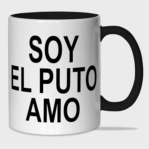 LINFORMAL - Taza de Cerámica 350ml - Ideal para el Desayuno y Tomar Café - Tazas Originales para Regalar - Humor Sarcástico - Apta para Microondas y Lavavajillas - Soy El Put@ Amo
