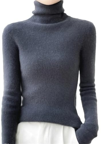 Maglione da donna a collo alto 100% lana merino a maniche lunghe, L