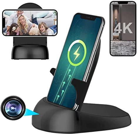 GJFJTC Hidden camera Spy camera WiFi Wireless Charger, Nanny Spy Cam Motion Activated,HD1080P/4K (Rotate Lens) with 250°Viewing Angle, camaras espias ocultas for Home Office Security(2.4/5G) (Y18-E)