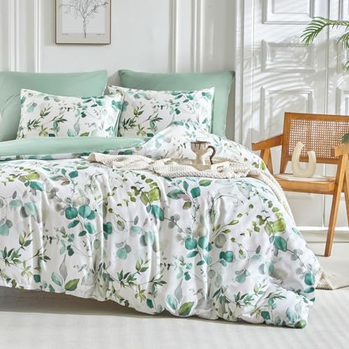 Tokokimo Bettwäsche 135x200 2teilig - Bettwäsche-Sets mit 1 Kopfkissenbezüge mit Reißverschluss 80x80 - Frühlingsblumenmuster Mikrofaser Bettbezug für Doppelbetten mit Reißverschluss, Grün