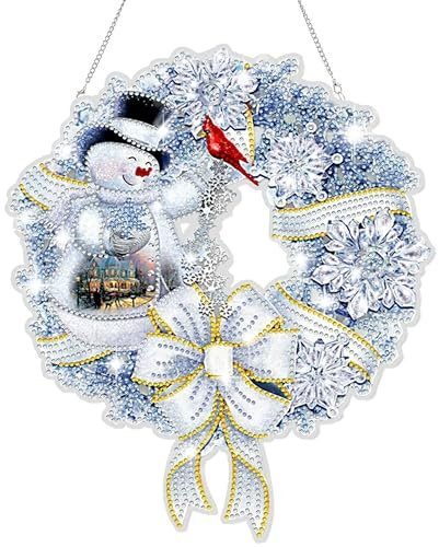Diamond Painting Doppelseitig Anhänger Weihnachten Kranz Set, Bastelset Weihnachten Erwachsene 5D Diamond Painting Fensterbilder Ornamente Diamant Malerei für Wand Und Eingang Dekoration (White)