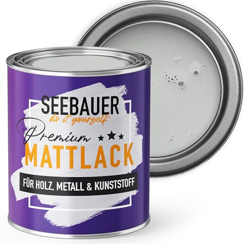 SEEBAUER diy Mattlack Hellgrau 750ml für Innen & Außen (No. 222 Grey Stone) Möbelfarbe ohne Schleifen - Hybrid-Lack für Holz, Metall, Kunststoff - Holzlack, Möbellack hohe Deckkraft