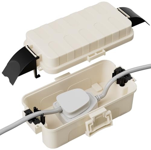 RESTMO IP55 wasserdichte Kabelbox mit abnehmbaren Schildabdeckungen, Wetterfeste Elektrobox für Verlängerungskabel, Gartensteckdosen, Zeitschaltuhr außenbereich (15cm×8,1cm×4,5cm) - Mandel