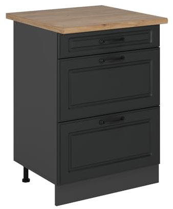 Vicco Mueble bajo de Cocina R-Line, Antracita casa de Campo, 60 cm con cajones, ET Roble