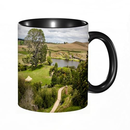 HRRASFAZF Tasse Kaffeetassen,Große 330ml Mit Henkel 100% Handbemalt kaffeebecher porzellan,Hobbits Overhill Matamata Neuseeland Hobbiton Filmset Hobbit La,Frauen,Jahrestag,Muttertag