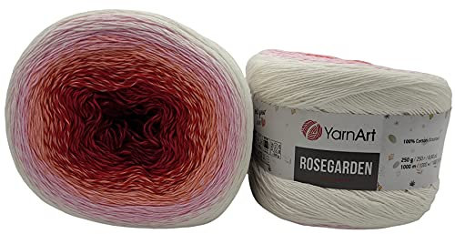 500g Ilkadim Export Rosegarden, 500 Gramm Bobbel Wolle Farbverlauf, 100% Baumwolle, Bobble Strickwolle Mehrfarbig (rot rosa apricot weiss 304)