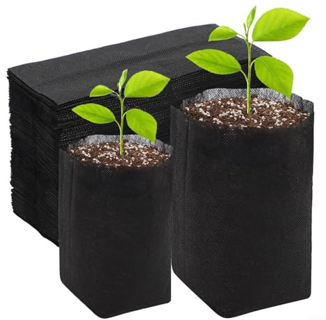 Floweringbeter 100 Stück atmungsaktive Vliesstoff-Pflanzbeutel für Pflanzen, Pflanzsäcke mit Drainagelöchern für Blumen, Gemüse, Indoor-Outdoor-Gartenarbeit (14 x 15 cm)