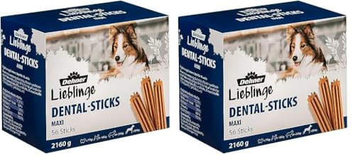 Dehner Lieblinge Hundesnack, Zahnpflege Dental Sticks zuckerfrei, Kausnack für ausgewachsene Hunde ab 25 kg, 56 Stück (2160 g) (Packung mit 2)