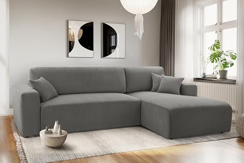 AXLIVING Catea Eckschlafsofa mit Bettkasten R – Graue Eckcouch 279 cm