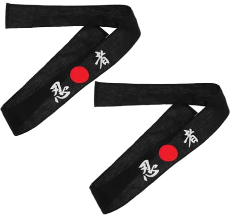 VANZACK 2stücke Karate Stirnband Japanisch für Herren mit Traditionellem Design für Sport Kochen Kostüme und Partys Baumwollbandana Verstellbar Langlebig