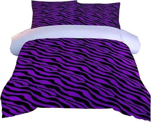 LLSZAHD Purple Leopard Print Double Duvet Cover Sets 3 Piece, 3D Print Bedding, Soft and Breathable Microfiber Zipper Quilt Cover and 2 Pillowcases, Easy to Clean and Care, for Bedroom