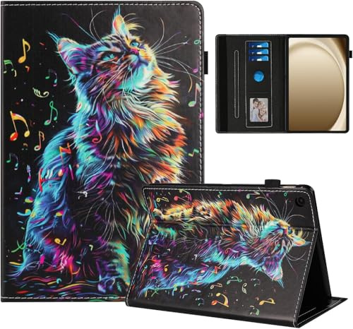 AsWant Étui Coque pour Samsung Galaxy Tab A9 Plus (Tab A9+) 11 Pouces 2023 (SM-X210/X216/X218) - Protection Ultra Cuir PU avec Fonction Support/Portefeuille Modèles Case (Chat Musical)