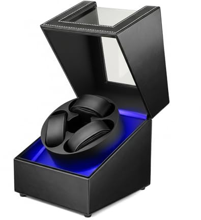 Anyasun Uhrenbeweger für Automatikuhren, 3 Uhrenbeweger Box mit LED-Display, ultra-leiser japanischer Motor, 4 Rotationsmodi, Uhrenhai für Männer und Frauen, USB-C-Stromversorgung