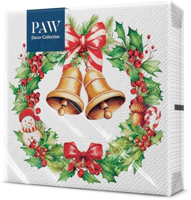 PAW Servietten 33 x 33 cm, 20 Stück - Festlicher Freudenbaum | Dreilagig, saugstark und reißfest, festliche Tischdeko für Weihnachten und Advent, sorgt für Stimmung