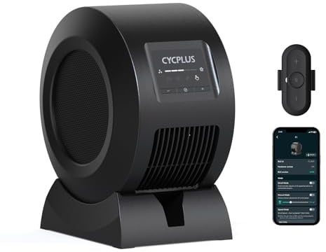 CYCPLUS Smart Fahrradventilator, BLDC-Motor, Bluetooth & ANT+ | Bodenbasis Design, 5 Geschwindigkeitsstufen, Fernbedienung & App-Steuerung, geräuscharmer Betrieb für Indoor Cycling