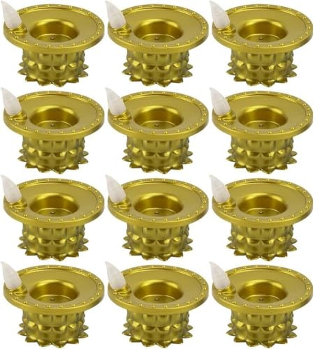 12 x Diwali Diya's Lamp Decorations, Diwali Gold Led Water Sense Lights, Waterproof Flameless Lotus Tea Lights, Indian Temples Pooja Housewarming, Diwali Gift