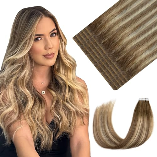 Youngsmile Invisible Tape Extension Echthaar 20stk/40g Blond Farbe #3/8/22 | 45cm Balayage Dunkelbraun bis Mittelblond mit Blond Ombre, Invisi Edge Tape in Extensions Echthaar, Unsichtbar Natürlicher