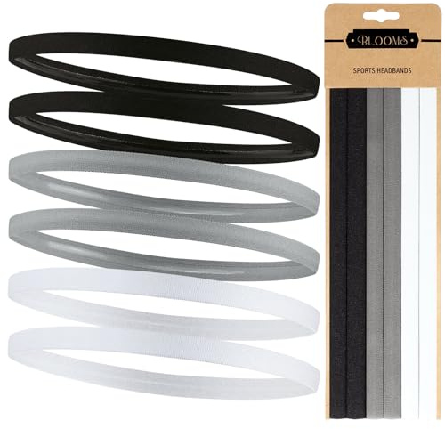 Blooms 6 Pezzi Fascia Capelli Sportiva - Fascetta Capelli Uomo Antiscivolo Sottile Cerchietto Elastico Sport per Yoga, Calcio, Basket, Fare Jogging, Tennis