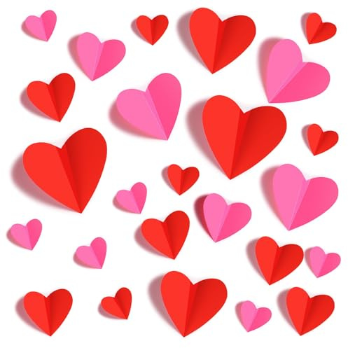 60 Pcs 3D Heart Wall Stickers – Waterproof Love Decorations for Bedroom, Living Room and Party Decor, Perfect for Mother’s Day and Romantic Celebrations (Red+ Pink)