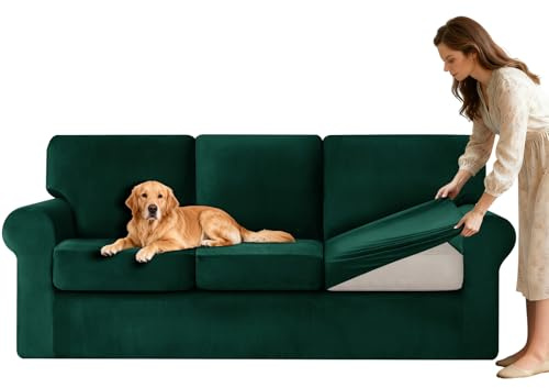 VFGFDJNDFX Ektorp Bezug 3er, Samt Sofa Überzug Stretch Mit Separaten Kissen Und Rückenlehnen Rutschfester Sofabezug 3 Sitzer Waschbarer Couch Überzug Für Haustiere (Forest Green, XL 3 Seater 7 PCS)