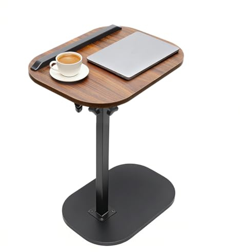 Beistelltisch C-Form Sofatisch Mobiler Kaffeetisch Höhenverstellbar 45-80cm | Mini Laptoptisch Holz Beistelltische C-Tisch, 360° Rotierend Nussbaum Finish, Couchtisch Klein für Wohnzimmer Schlafzimmer