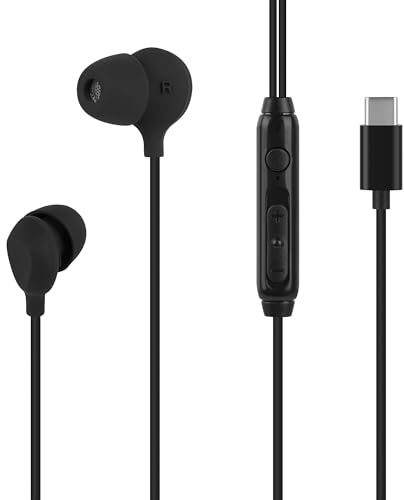 GEEKRIA Sleeping Headphones for Side Sleepers, USB-C Wired Soft Silicone In-Ear Earbuds with Mic & Volume Control, Noise Cancelling Earphones for Sleep, Travel & Meditation (3.9FT)
