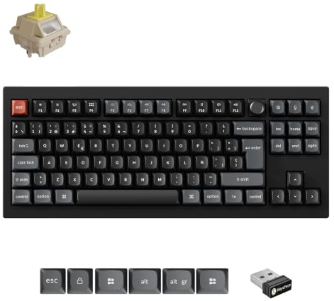 Keychron V3 Ultra ZMK Teclado Mecánico Inalámbrico, TKL(80%), ISO-ES, 8000Hz Tasa de Sondeo, 2,4 GHz/Bluetooth 5.3/USB-C, RGB, Prelubricado, para Mac, Windows y Linux, Interruptores Silk Pom Banana