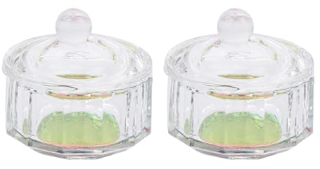 LALAFINA 2 Vasos de Cristal para Uñas con Tapa, Mini Copa Octogonal de 12 Lados, Tamaño Compacto para Salón de Uñas, Recipiente para Líquidos y Polvos Acrílicos, Set Profesional