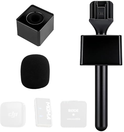 Interview Handle for DJI Mic With Pop Filter, Handheld Stand Holder for DJI Mic 1/2, RODE Wireless GO Interview Rig, Stable Grip for On-Camera, Vlogging, Podcast