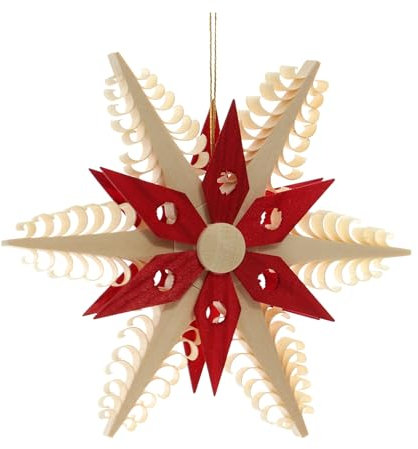 Rudolphs Schatzkiste Baumbehang Spanstern mit Kieferstern Rot (Beidseitig) BxHxT=12x12x2,5cm NEU Weihnachten Baumschmuck Holzschmuck Holz Seiffen Erzgebirge Strauchbehang Dekoration