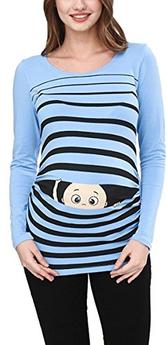 M.M.C. Umstandsshirt Langarm Damen mit Guck-Guck-Motiv – Umstandsmode T-Shirt für die Schwangerschaft, mitwachsende Raffung, 95% Baumwolle