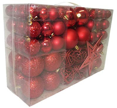 Geschenkestadl 1719S 100 Weihnachtskugeln und Baumspitze Stern (Rot)