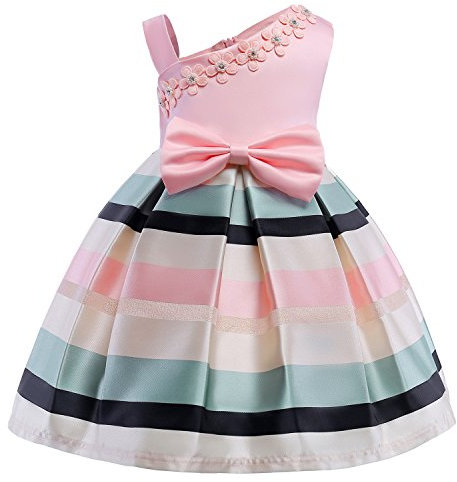 AnKoee Bambine e Ragazze Lungo Vestiti da Cerimonia Fiore Senza Maniche Danza Cocktail Vestito Matrimonio Damigella Partito Comunione Sera Abiti 3-10 Anni (Rosa, 130cm/6-7 Anni)