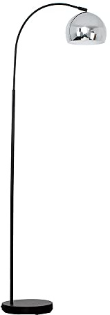 MiniSun | Modern Designer Style Black Floor Lamp with a Polished Chrome Light Shade | Floor Lamps & Torchieres, Home Décor & Improvement Essential | Includes 6W LED E27 Light Bulb