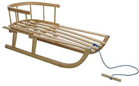 Holzschlitten für Kinder mit Rückenlehne Rodelschlitten Davoser Schlitten aus Holz mit einem Sicherheitsgurt