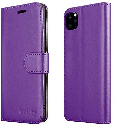 iCatchy For iPhone 11 Case Shockproof Leather Wallet Book Flip with Card Slots Kickstand Magnetic Closure Cover for iPhone 11 (6.1) Phone Case (Purple)
