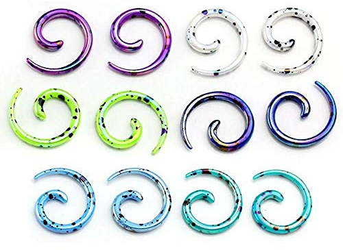MQSS Oreja Dilatacion Expansores oído tapón túnel Espiral Taper Carne expansor Estiramiento Cuerpo Orejas ensanchador Acrílico Espirales Caracol Pendientes Set 12 pcs 8G: 3mm