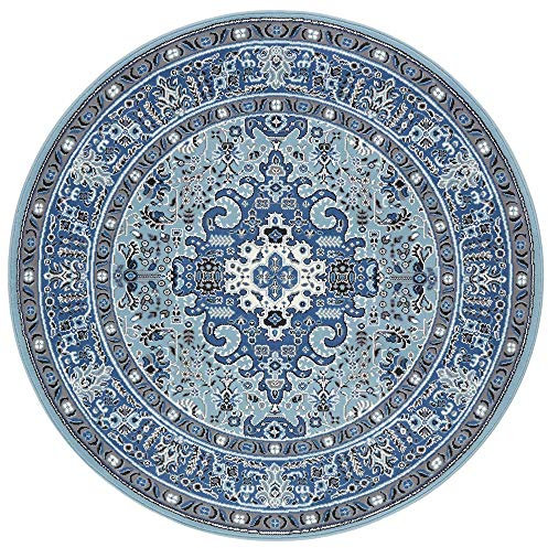 Hanse Home Nouristan Mirkan Orient Teppich Rund – Wohnzimmerteppich Orientalisch Kurzflor Vintage Orientalischer Teppich für Esszimmer, Wohnzimmer, Schlafzimmer – Himmelblau, 160cm